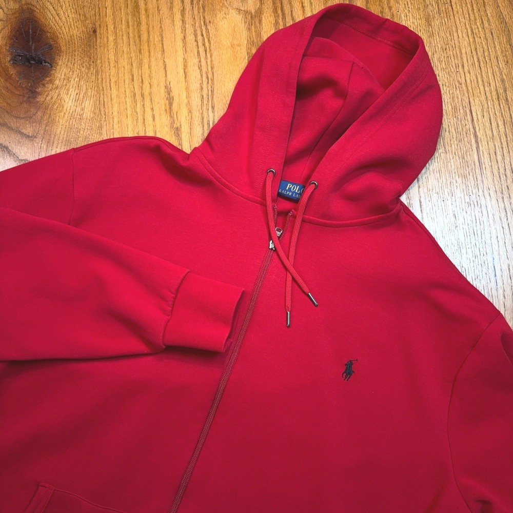 Polo Ralph Lauren Zip Double Knit Hoodie Mens XLT Red Full Zip Sweatshirt Pony
